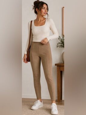 BlankNYC Faux Suede Leggings Tan Size 26 High Rise Skinny Pull On NWT